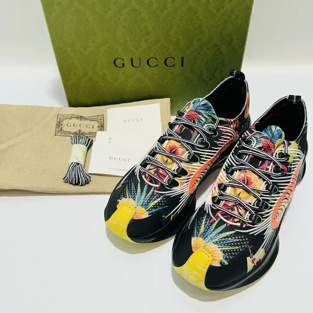 Gucci Run 9.5/ US 10 Knit Low Top Sneakers Black Floral Print Shoes NIB $920